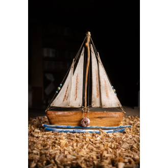 Olive wooden boat with 4 sails white colour Olive wooden boat with 4 sails white colour
