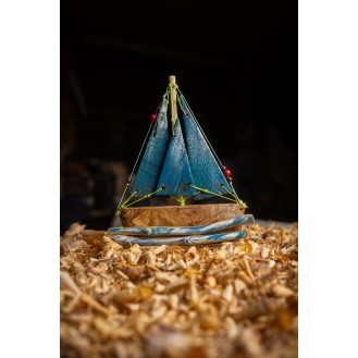 Wooden Boat with 3 Colored Wooden Sails Turquoise Wooden Boat with 3 Colored Wooden Sails Turquoise