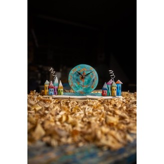 Ωmega Wooden Clock with 8 Houses Turquoise Ωmega Wooden Clock with 8 Houses Turquoise